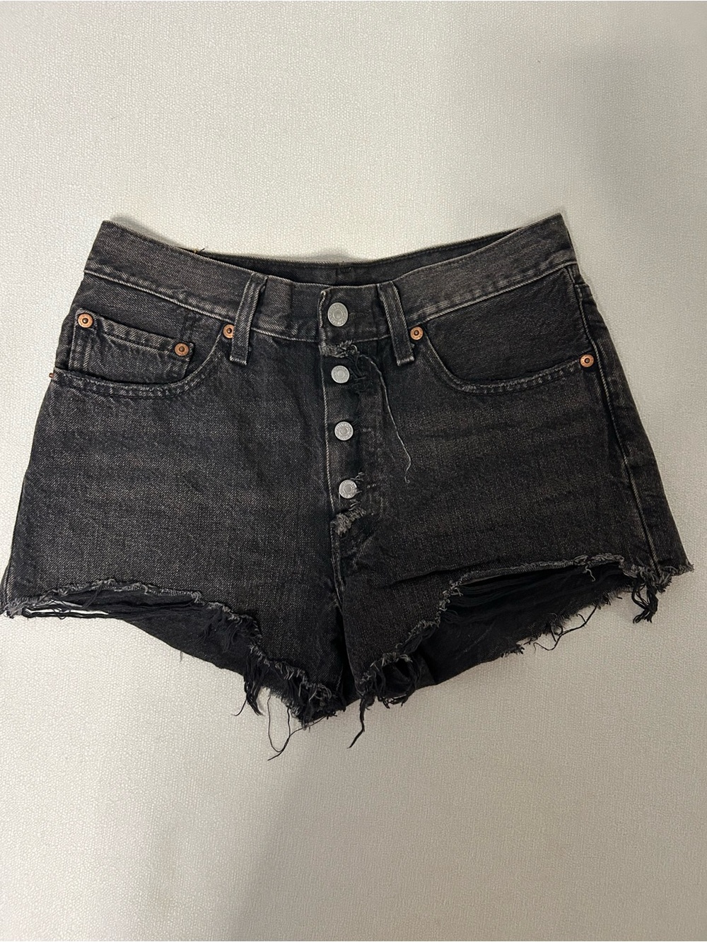 Levi's Black Button-Fly Distressed Denim Shorts